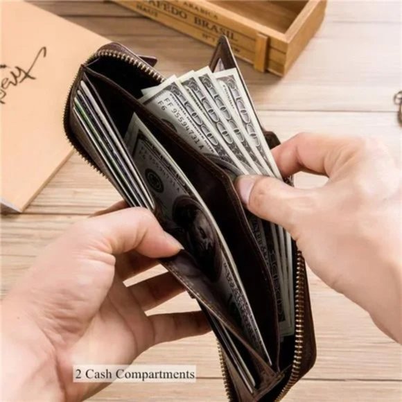 New Genuine Leather Wallet for Men Large Capacity ID Window Card Coffee - Picture 5 of 7